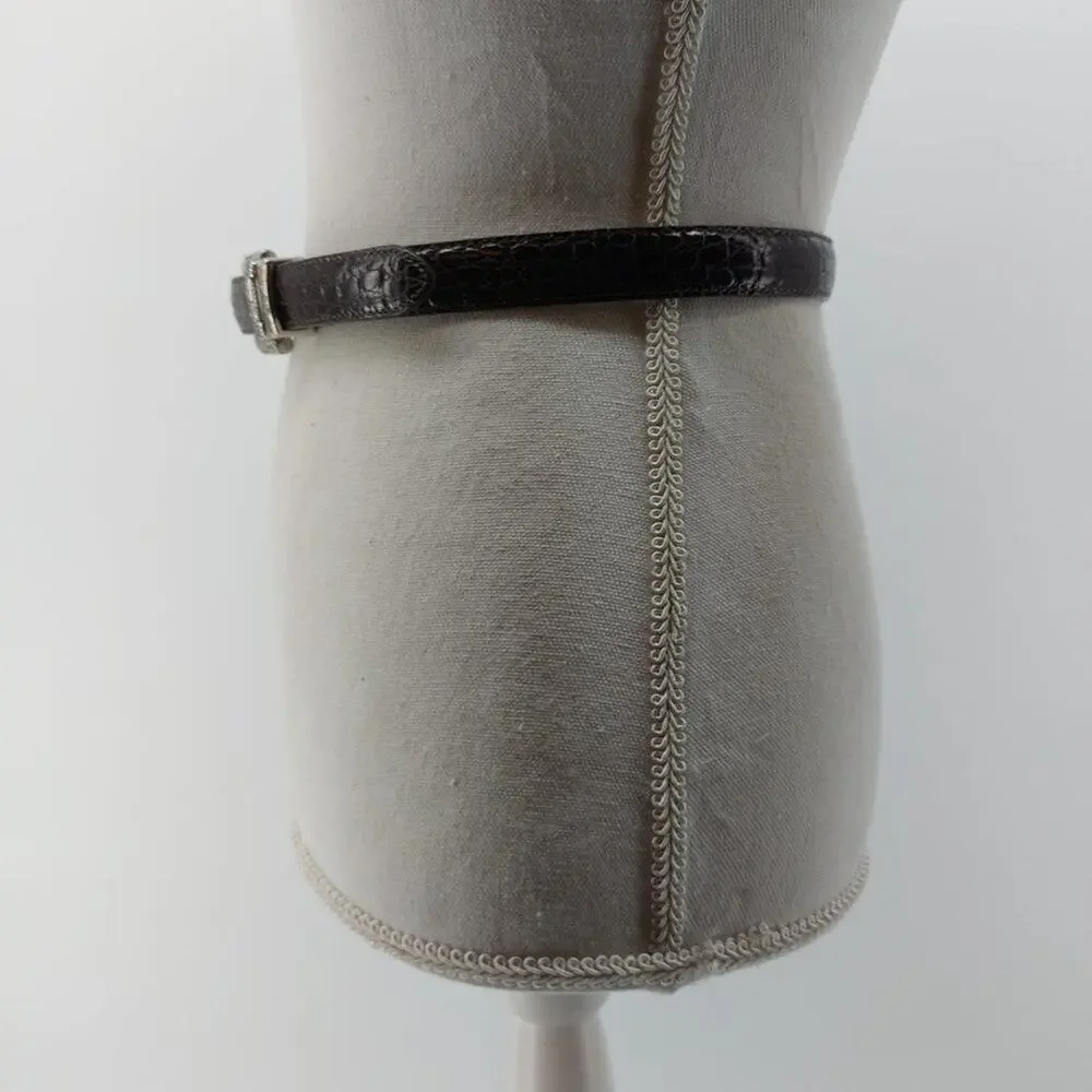 Vintage Brighton Classic Brown Genuine Leather Belt C3708 Silver Tone Buckle